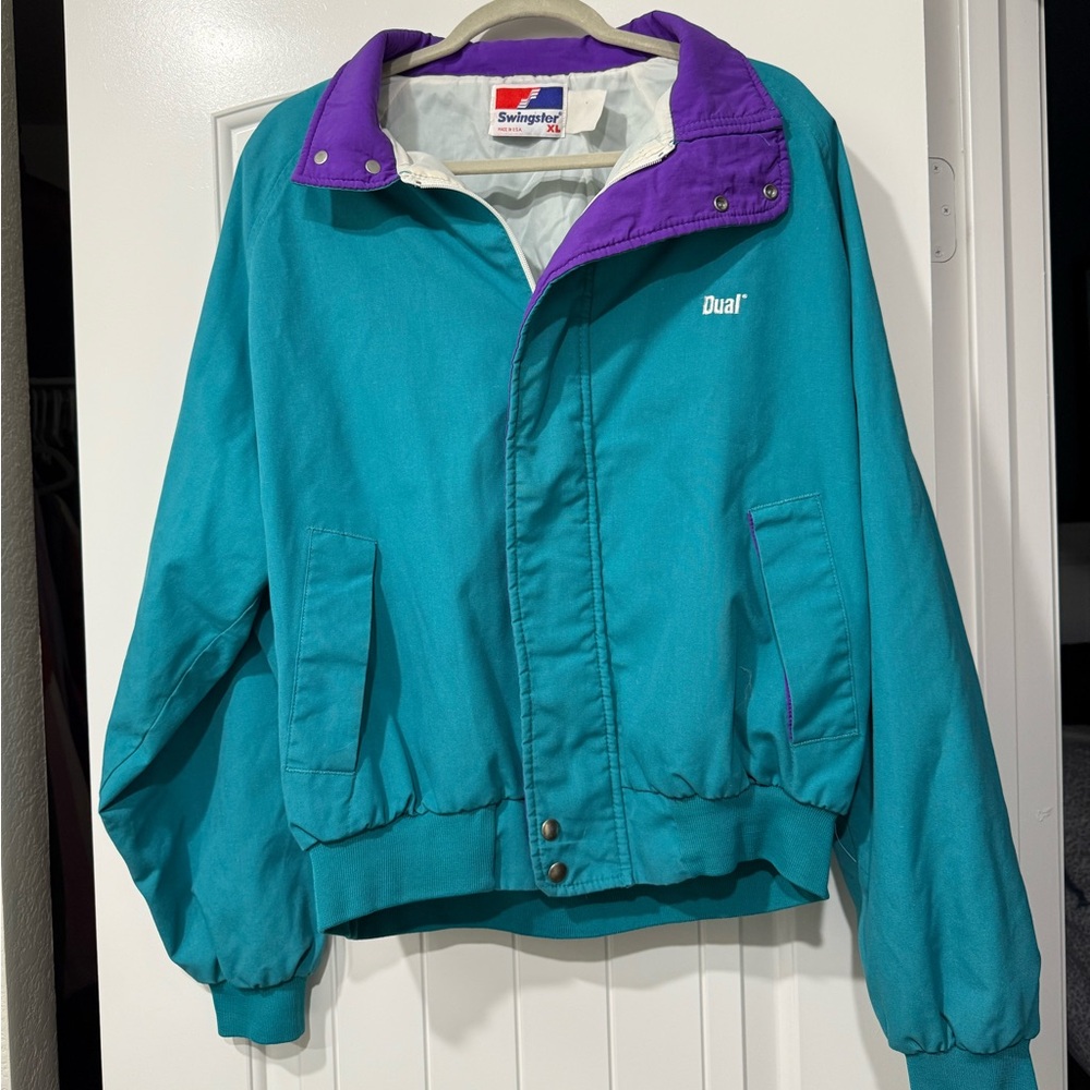 Vintage 90s Swingster Teal & Purple Men’s Colorblock Jacket XL - Made in USA